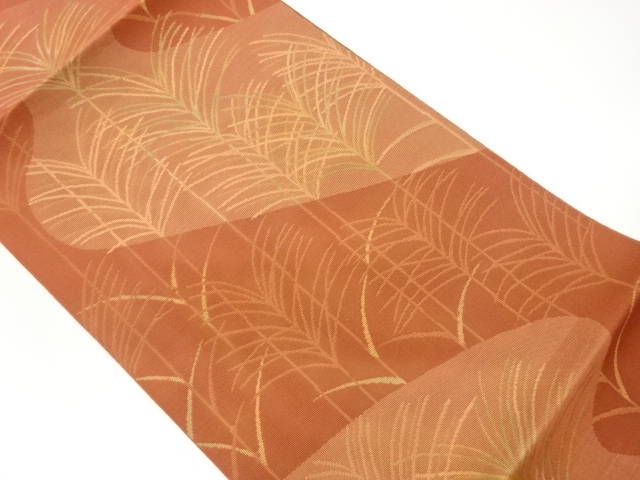  紗 草葉に曲線模様織出し名古屋帯